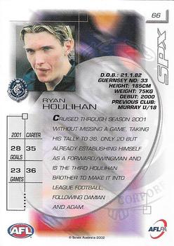 2002 Select AFL Exclusive SPX #66 Ryan Houlihan Back